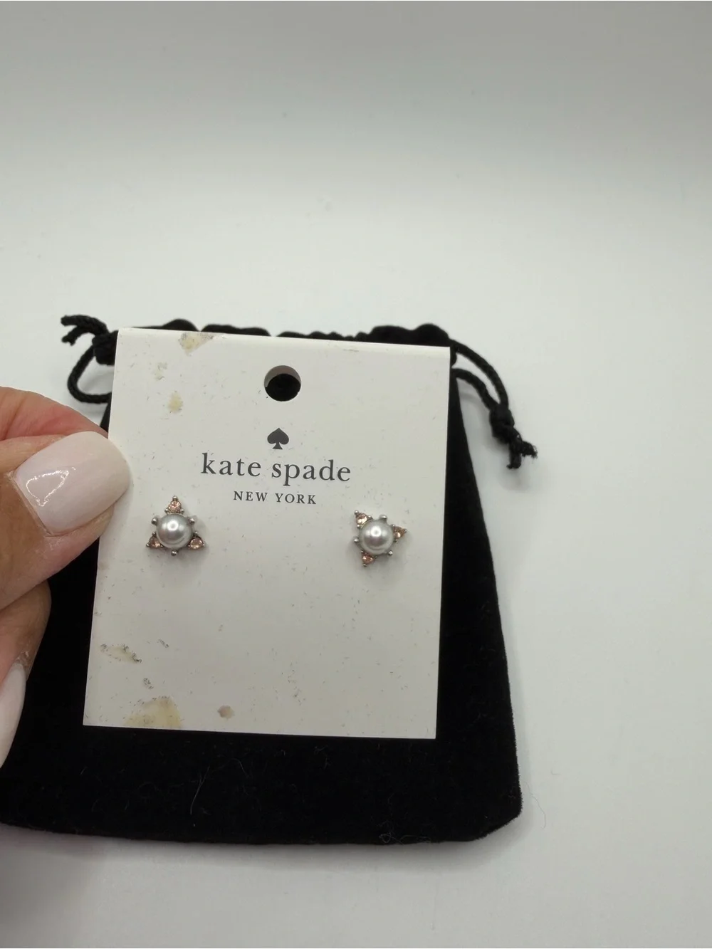 kate spade pearl stud earrings with champagne crystal accents